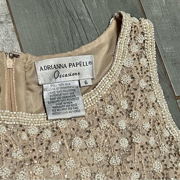 Vtg Adrianna Pappel Evening Silk Beaded Embroidered Pearl Sleeveless Top S - Picture 6 of 16
